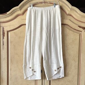 Rhea Lightweight White Textured Pants with Elastic Waist